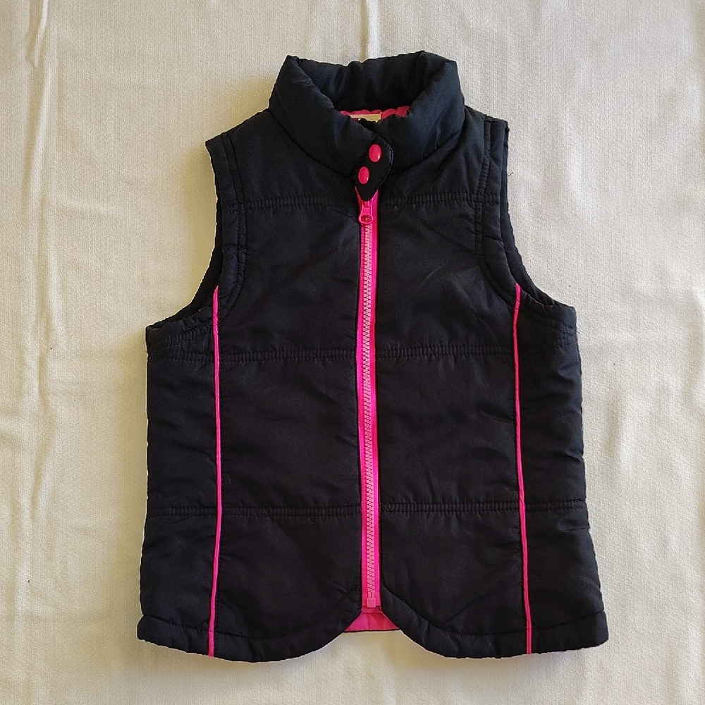L.e.i Girls Puffer Vest Jacket Size M 7/8 Black With Pink Accents Front Zipper